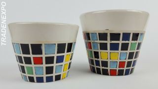 Set Of 2 Vintage Bitossi Planters Mosaic Decor Italian Ceramics 1960 - 70 