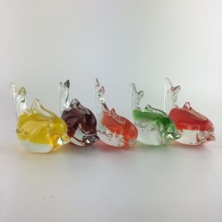 Vintage Murano Glass Whales Fish Paperweights Set Of 5