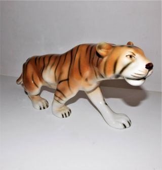 Vintage Fine Porcelain Signed " Royal Dux " 15 1/2 " Long Tiger - Ex