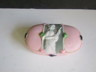 Vtg Schafer & Vater Art Noveau Lady Jeweled Pink Dresser Box 5 " Trinket Box