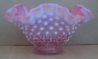 Fenton Art Glass Hobnail Cranberry Opalescent Ruffled Bowl 7 - 1/2 "