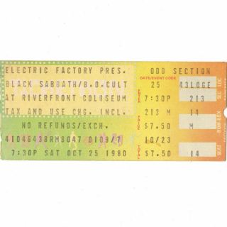 Black Sabbath & Blue Oyster Cult Concert Ticket Stub 10/25/80 Cincinnati Oh Rare