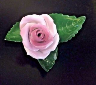 Herend Rose On Leaf Porcelain Place Card Holder - Pink - Hand Painted