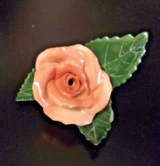 Herend Rose On Leaf Porcelain Place Card Holder - Rust/orange - Hand Painted