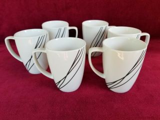 6 Corelle Coordinates Porcelain Simple Sketch Lines Coffee Mugs Cups 12 Ounce