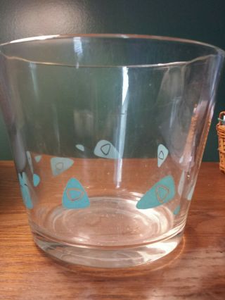 Federal Glass Atomic Turquoise Amoeba Boomerang Mid - Century Glass Ice Bucket Ec