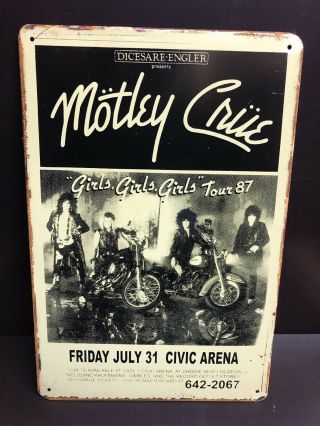 Motley Crue Girls Tour 87 Concert Poster Vintage Large Metal Sign 30x40cm