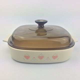 Corning Ware A - 10 - B 2.  5 Liter Casserole Dish With Dark Lid And Pink Hearts
