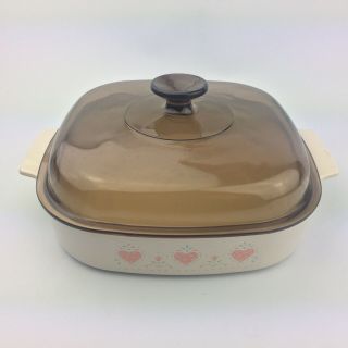 Corning Ware A - 10 - B 2.  5 Liter Casserole Dish With Dark Lid and Pink Hearts 6