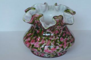 Fenton Vasa Murrhina Aventurine Pink & Green Rose Bowl Vase 4 " Tall