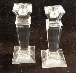 Lead Crystal Candlesticks Pair Made In Poland " Julia " 6 " Tall Square