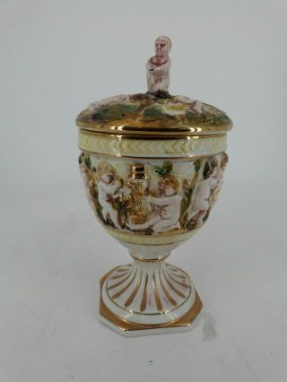 Vintage Capodimonte Italy Porcelain Lidded Pedestal Bowl