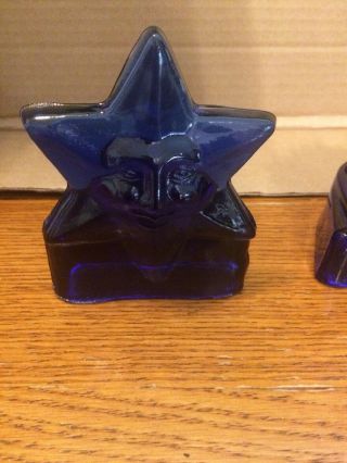Vintage Cobalt Blue Glass Tea Candle Holders Sun Moon & Star Celestial 2