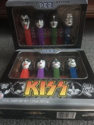 (2) Kiss Limited Edition Pez Candy Dispensers 4pc Set - - Collectible Tin/sealed