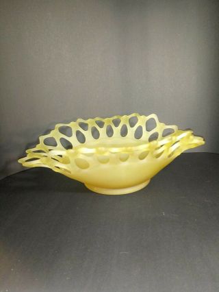Westmoreland Large Yellow Satin Glass Doric Open Lace Fruit Bowl Centerpiece