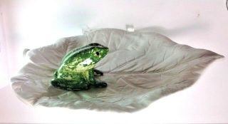 Vintage Bassano Italy Frog Plate White Leaf Shape Dish 1274 32x26
