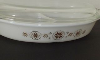 Pyrex Town & Country 1 1/2 quart Divided Casserole Dish Lid White Brown EC 3