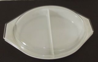 Pyrex Town & Country 1 1/2 quart Divided Casserole Dish Lid White Brown EC 4
