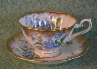 Royal Albert Unnamed Blue Violet Tea Cup And Saucer With Heavy Gold Trim
