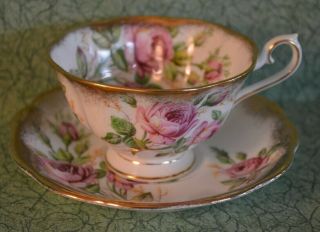 Royal Albert Unnamed Rose Tea Cup And Saucer With Heavy Gold Trim
