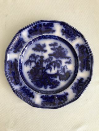Antique Pelew Flow Blue Dinner Plate E Challinor Ironstone 9.  5 "