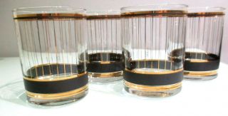 Vintage Culver Black & Gold Lined Glasses - Set Of 4 -