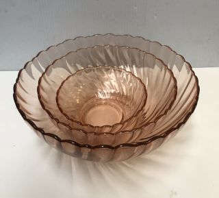 Set Of 3 Vintage Arcoroc Pink Swirl Bowls