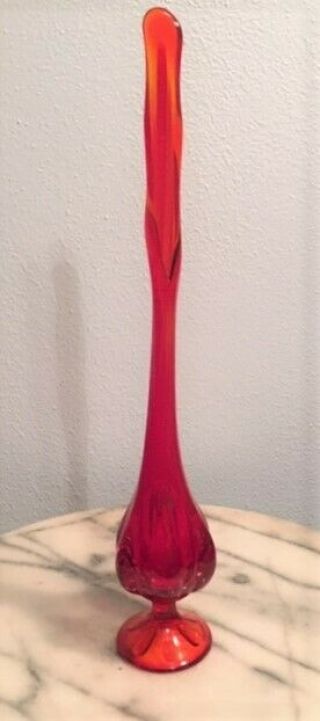 Vintage Viking Glass Mid Century Epic 6 Petal Red Swung/stretch Vase 14 - 1/2 "