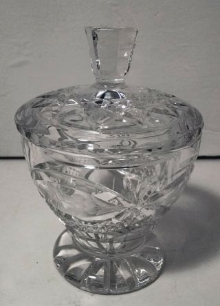 Antique 2 - Pc.  Lead Crystal Candy Dish With Lid 6 " Tall 4 " Diameter Hand - Cut