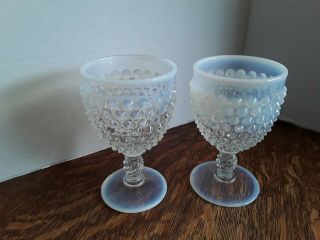 Fenton Art Glass Hobnail White French Opalescent Water Goblets Set Of 2