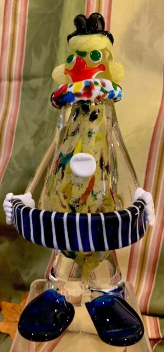 Vintage Murano Glass Art Clown Lable Italy Accordion Ruffle Multi Color