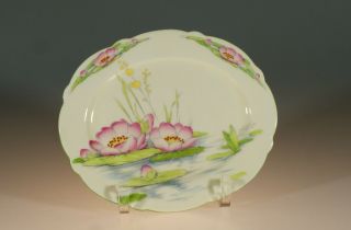 Paragon Art Deco Pink Water Lily Handpainted Oval Dessert Plate,  England C.  1935