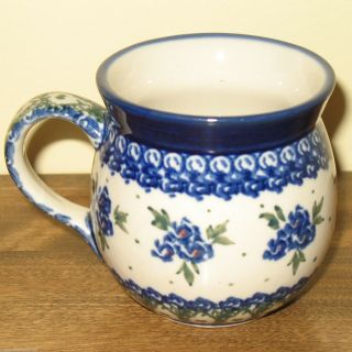 Unikat Art Pottery Bubble Coffee Mug Cup Polish Stoneware Blue White Green