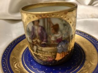 Antique Royal Vienna - Hand Painted - Porcelain Portrait - Demitasse Cup/Saucer Couple 2