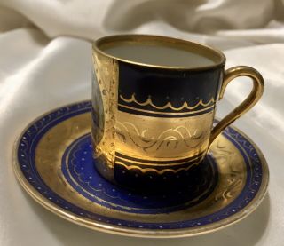 Antique Royal Vienna - Hand Painted - Porcelain Portrait - Demitasse Cup/Saucer Couple 3