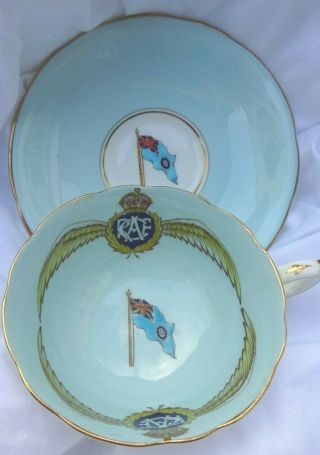 Paragon Patriotic China Cup & Saucer Rcaf - Duck Egg Blue - Hand Enamelled Wwii