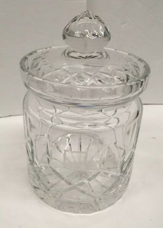 Vtg Heavy Etched Cut Clear Glass Crystal Ice Bucket Cookie Jar Round Large W Lid