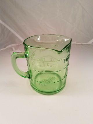 Vintage Hazel Atlas Green Depression Glass Measuring Cup Kelloggs Logo