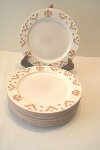 7x Frankoma Pottery 8 " Plates White Terra Cotta Native American White Pattern