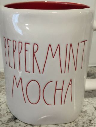 2019 RAE DUNN Christmas Mug PEPPERMINT MOCHA Red Interior 2