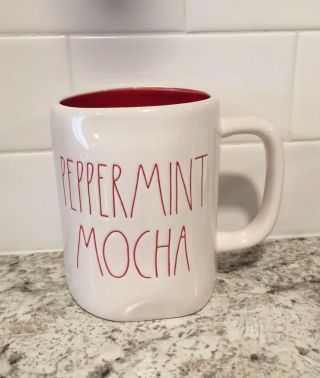 2019 RAE DUNN Christmas Mug PEPPERMINT MOCHA Red Interior 5