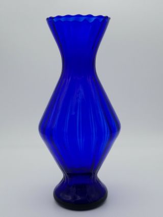 Vintage Large Cobalt Blue Glass Vase 11 1/2” Tall Bouquet Centerpiece
