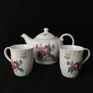 Laura Ashley Teapot With Lid 2 Tea Cups Set Parfums Floral Bone China Promotion