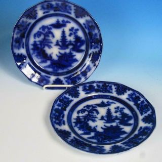W.  Adams & Co.  Flow Blue - Tonquin Pattern - 9¾ " Dinner And 9¼ " Luncheon Plates