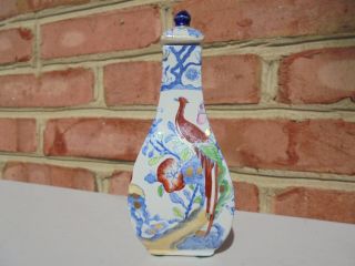 Old Antique 19th C Masons Patent Ironstone China Oriental Pheasant Bottle W Lid