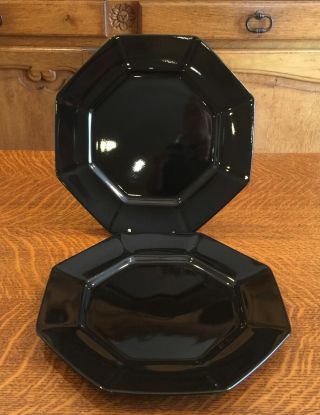 2 Fitz And Floyd - Total Color Black - Octagonal Shape 10 1/4 " Dinner Plates