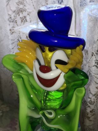 Colorful Murano Hand Blown Swirl Art Glass Accordion Clown With Sticker 12 " Tall