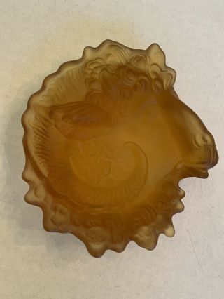 Vintage Tiffin Ram Head Coin Ring Tray Dish Amber Depression Glass