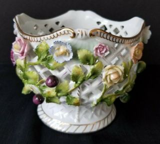 Vintage Dresden Style Lattice Decorative Bowl 5 1/2 "