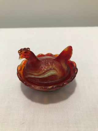 Bermuda Slag Glass Mini Hen On Nest 2 " Salt - Made By Boyd